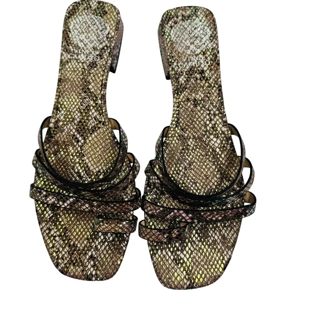 Vince Camuto Metallic Snake Embossed Strappy Slip On Sandals Women's Size 8.5